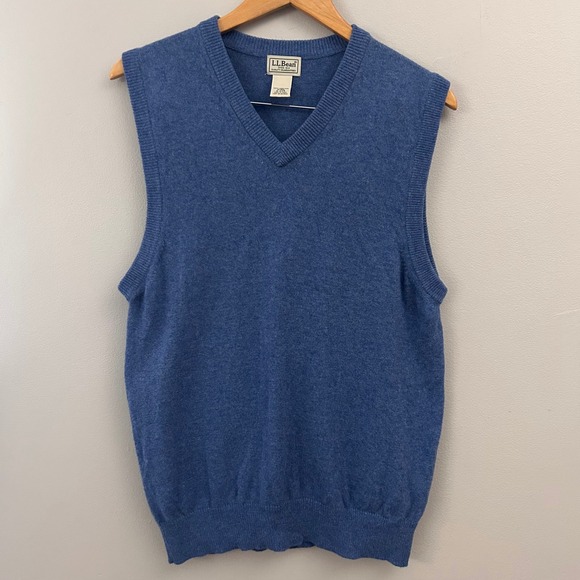 L.L. Bean Other - LL Bean Sweater Vest Mens Medium Blue 100% Lambswool V-Neck Grandpa Core Preppy